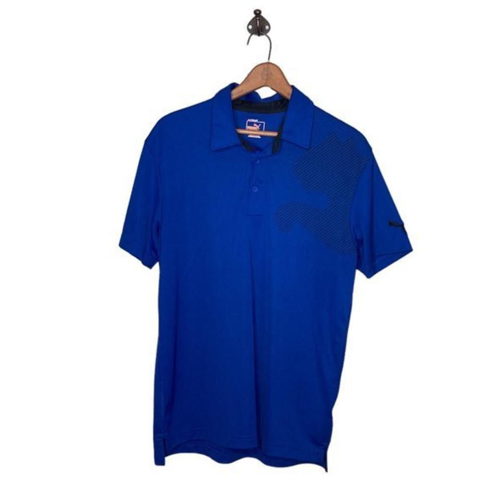 Puma Men's Small S Blue Dry Cell Cat‎ Logo Performance Active Golf Polo Shirt